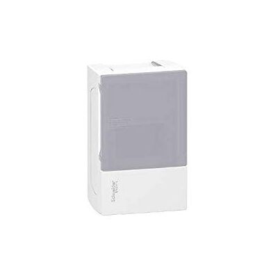 Schneider Electric Coffret saillie 1 rangée de 4 modules 198X124X95.5mm avec porte fumé translucide et bornier terre MINIPRAGMA SCHNEIDER MIP11104T - Publicité Schneider Electric Coffret saillie 1 rangée de 4 modules 198X124X95.5mm avec porte fumé translucide et bornier terre MINIPRAGMA SCHNEIDER MIP11104T - Publicité