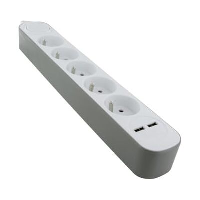 CHACON Bloc Multiprise 5X16A, avec Interrupteur + 2X USB A, Bloc 5 Prises avec USB Blanc/Gris 1.5 m - Publicité CHACON Bloc Multiprise 5X16A, avec Interrupteur + 2X USB A, Bloc 5 Prises avec USB Blanc/Gris 1.5 m - Publicité