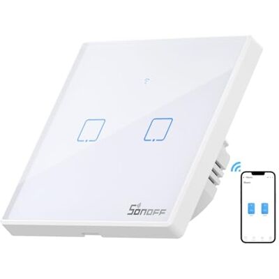 SONOFF Interrupteur Connecté WiFi Sans Fil, 2 Gang Interrupteur Mural Intelligentavec Contrôle à Distance&Contrôle RF, Compatible avec Alexa,Google Home, 960W/4A - Publicité SONOFF Interrupteur Connecté WiFi Sans Fil, 2 Gang Interrupteur Mural Intelligentavec Contrôle à Distance&Contrôle RF, Compatible avec Alexa,Google Home, 960W/4A - Publicité