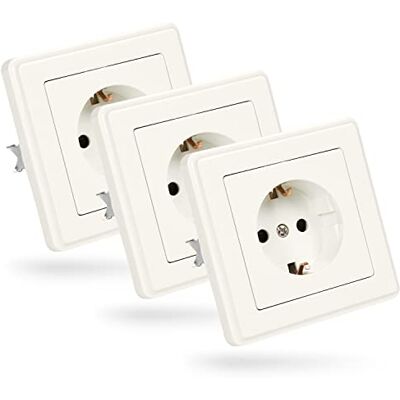 ABSINA Prise de courant à contact de protection pour encastrement 3x prise murale blanche 250V AC, 16A, IP20 y compris cadre, élément d'encastrement et cache prise de courant Schuko, cache-prise - Publicité ABSINA Prise de courant à contact de protection pour encastrement 3x prise murale blanche 250V AC, 16A, IP20 y compris cadre, élément d'encastrement et cache prise de courant Schuko, cache-prise - Publicité