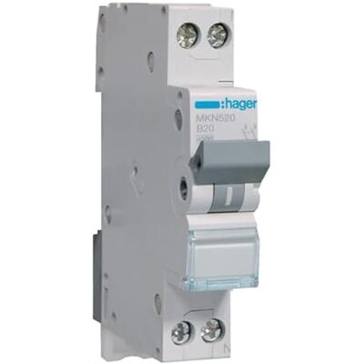Hager MKN520 Disjoncteur 20 A 2P 1P+N 2 pôles 1 pôle + N 6 kA Caractéristique B 1 m Construction étroite Interrupteur LS (MKN 520) - Publicité Hager MKN520 Disjoncteur 20 A 2P 1P+N 2 pôles 1 pôle + N 6 kA Caractéristique B 1 m Construction étroite Interrupteur LS (MKN 520) - Publicité