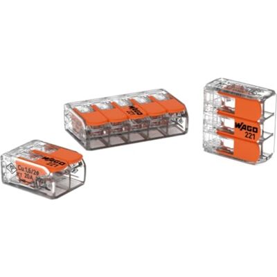 WAGO , Lot de 50 Bornes à Levier Série 221 pour Connexions Électriques Rapides et Sûres, Compatible Fils Rigides/Semi-Rigides/Souples 0,14-4 mm², Tension 450V, Courant 32A, Longueur Dénudage 11mm - Publicité WAGO , Lot de 50 Bornes à Levier Série 221 pour Connexions Électriques Rapides et Sûres, Compatible Fils Rigides/Semi-Rigides/Souples 0,14-4 mm², Tension 450V, Courant 32A, Longueur Dénudage 11mm - Publicité