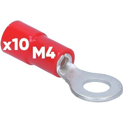 Kalitec Lot de 10 cosses à anneau RKSRM4 0,5-1 mm² I Partiellement isolées M4 rouge I Cuivre I Col en PVC I pour connecter des câbles ou des torons I Cosse de câble I Connecteur de câble I Protège les - Publicité Kalitec Lot de 10 cosses à anneau RKSRM4 0,5-1 mm² I Partiellement isolées M4 rouge I Cuivre I Col en PVC I pour connecter des câbles ou des torons I Cosse de câble I Connecteur de câble I Protège les - Publicité