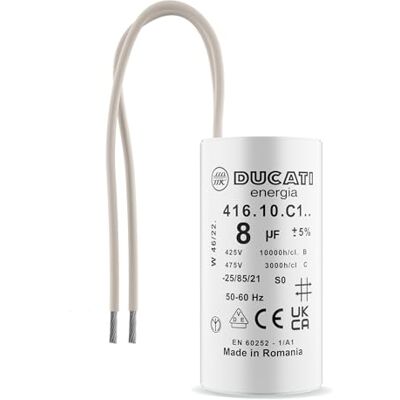 Volet Tech Condensateur 8 uF pour Moteur Monophasé Utilisation pour Kärcher, Pompe de Piscine, Porte de Garage 425/450V/475V Condensateur de Démarrage/Permanent avec Fils - Publicité Volet Tech Condensateur 8 uF pour Moteur Monophasé Utilisation pour Kärcher, Pompe de Piscine, Porte de Garage 425/450V/475V Condensateur de Démarrage/Permanent avec Fils - Publicité
