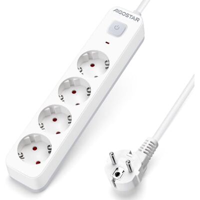 Aigostar Multiprises 4 Prises Extension d'alimentation de 3 Mètre Câble et Interrupteur et Sécurité Enfant, Blanc, Prise de Type Allemand - Publicité Aigostar Multiprises 4 Prises Extension d'alimentation de 3 Mètre Câble et Interrupteur et Sécurité Enfant, Blanc, Prise de Type Allemand - Publicité