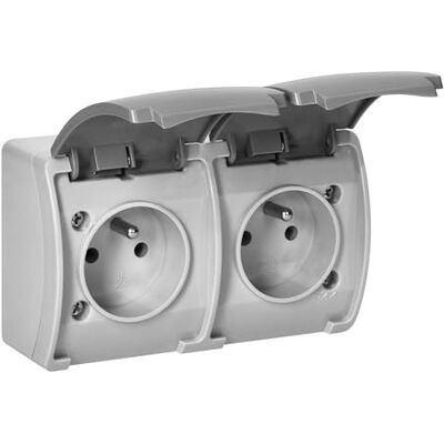 Miratic Double Prise Electrique 2x2P+T Prise Murale Double IP44 Prise Etanche Exterieur Version Francaise Couleurs au Choix Double Prise Exterieure Etanche (gris) - Publicité Miratic Double Prise Electrique 2x2P+T Prise Murale Double IP44 Prise Etanche Exterieur Version Francaise Couleurs au Choix Double Prise Exterieure Etanche (gris) - Publicité