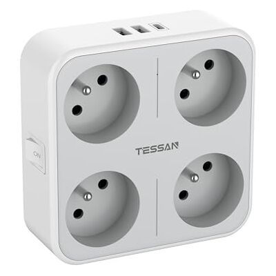 TESSAN Multiprise Murale Française avec 4 Sortie AC et 3 Ports USB, 7 en 1 Prise Électrique 4000W avec Interrupteur, Secteur USB C Gris Convient pour Domicile, Bureau, Compatible pour Phone, Pad - Publicité TESSAN Multiprise Murale Française avec 4 Sortie AC et 3 Ports USB, 7 en 1 Prise Électrique 4000W avec Interrupteur, Secteur USB C Gris Convient pour Domicile, Bureau, Compatible pour Phone, Pad - Publicité
