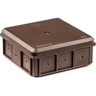 SIMET Boîte de connexion 90 x 37 x 90 mm IP55 avec 5 entrées fermeture par vis inox montage par chevilles résistance thermique 650 °C UV résistante Brune 1 pièce - Publicité SIMET Boîte de connexion 90 x 37 x 90 mm IP55 avec 5 entrées fermeture par vis inox montage par chevilles résistance thermique 650 °C UV résistante Brune 1 pièce - Publicité