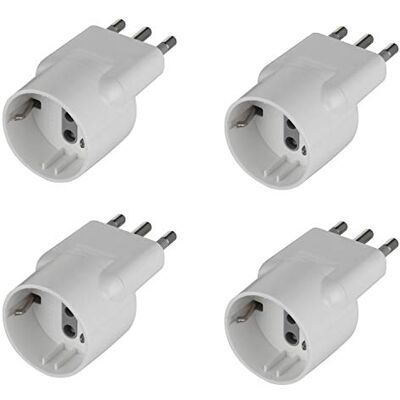 Electraline 92377, Lot de 4 adaptateurs spéciaux désaxés de Schuko à fiche Italienne Grande 16 A, Blanc, Confezione da 4 - Publicité Electraline 92377, Lot de 4 adaptateurs spéciaux désaxés de Schuko à fiche Italienne Grande 16 A, Blanc, Confezione da 4 - Publicité