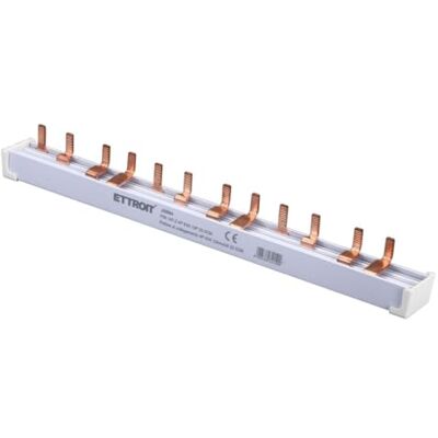Electron 4P 63A, 12 modules, 4 pôles quadripolaires, Peigne de raccordement pour appareils DIN, longueur 22,5 cm, extrémité de connexion pour unités et tableaux électriques - Publicité Electron 4P 63A, 12 modules, 4 pôles quadripolaires, Peigne de raccordement pour appareils DIN, longueur 22,5 cm, extrémité de connexion pour unités et tableaux électriques - Publicité