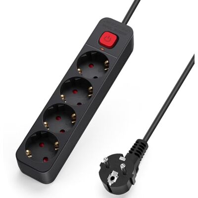 Aigostar Multiprises 4 Prises Extension d'alimentation de 5 Mètre Câble et Interrupteur et Sécurité Enfant Noir Prise de Type Allemand - Publicité Aigostar Multiprises 4 Prises Extension d'alimentation de 5 Mètre Câble et Interrupteur et Sécurité Enfant Noir Prise de Type Allemand - Publicité