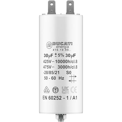 Volet Tech Condensateur 30 uF pour Moteur Monophasé Utilisation pour Kärcher, Pompe de Piscine, Porte de Garage 425/450V/475V Condensateur de Démarrage/Permanent avec Cosses 6,4mm - Publicité Volet Tech Condensateur 30 uF pour Moteur Monophasé Utilisation pour Kärcher, Pompe de Piscine, Porte de Garage 425/450V/475V Condensateur de Démarrage/Permanent avec Cosses 6,4mm - Publicité