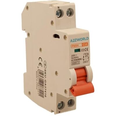 A2ZWORLD Interrupteur magnétothermique 16A C16, 1P+N 6kA Courbe C, Slim Solo 1 Module DIN 220V AC, Certifié IEC60898-1, Série PN8H - Publicité A2ZWORLD Interrupteur magnétothermique 16A C16, 1P+N 6kA Courbe C, Slim Solo 1 Module DIN 220V AC, Certifié IEC60898-1, Série PN8H - Publicité