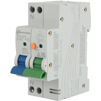 Electraline 87015 Disjoncteur différentiel (RCBO), 32A, type A, courbe C, sensibilité 30mA, connexion 1P+N - Publicité Electraline 87015 Disjoncteur différentiel (RCBO), 32A, type A, courbe C, sensibilité 30mA, connexion 1P+N - Publicité