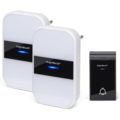 Aigostar -Sonnette sans Fil et sans câblage 36 sonneries,3 Niveaux de Volume portée de 150m étanchéité IP44, Noir et Blanche,avec 1 Transmetteur et 2 Récepteur Enfichable - Publicité Aigostar -Sonnette sans Fil et sans câblage 36 sonneries,3 Niveaux de Volume portée de 150m étanchéité IP44, Noir et Blanche,avec 1 Transmetteur et 2 Récepteur Enfichable - Publicité