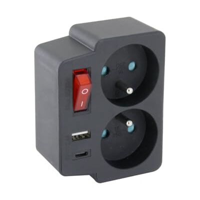CHACON Biplite Domino 2X16A + 1xUSB-A + 1xUSB-C avec Interrupteur Noir - Publicité CHACON Biplite Domino 2X16A + 1xUSB-A + 1xUSB-C avec Interrupteur Noir - Publicité