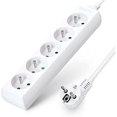 Aigostar Multiprises 5 Prises 16A 2P + E Extension d'alimentation de 5 Mètre Câble et Sécurité Enfant Blanc - Publicité Aigostar Multiprises 5 Prises 16A 2P + E Extension d'alimentation de 5 Mètre Câble et Sécurité Enfant Blanc - Publicité