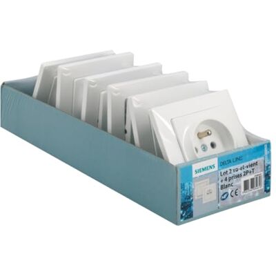 Siemens Delta Line Blanc – Lot de 2 interrupteurs va-et-vient et 4 prises 2P+T monoblocs encastrés, appareillage électrique intérieur - Publicité Siemens Delta Line Blanc – Lot de 2 interrupteurs va-et-vient et 4 prises 2P+T monoblocs encastrés, appareillage électrique intérieur - Publicité