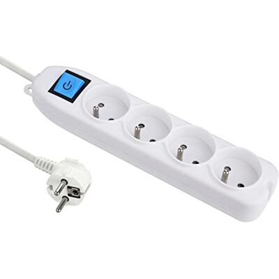 Electraline Basic 32004 Bloc Multiprises 4 Prises + Interrupteur Longueur 1,5 m Section 3G1 mm² Blanc - Publicité Electraline Basic 32004 Bloc Multiprises 4 Prises + Interrupteur Longueur 1,5 m Section 3G1 mm² Blanc - Publicité