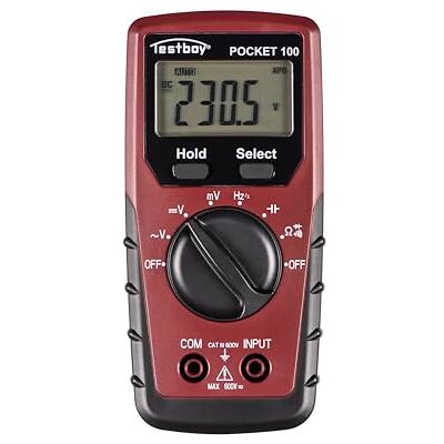 Testboy Multimètre numérique Pocket 100 (petit et maniable, mesure de tension jusqu'à 600 V AC/DC, écran LCD rétroéclairé, fonction de maintien des données, T-RMS), rouge/noir - Publicité Testboy Multimètre numérique Pocket 100 (petit et maniable, mesure de tension jusqu'à 600 V AC/DC, écran LCD rétroéclairé, fonction de maintien des données, T-RMS), rouge/noir - Publicité