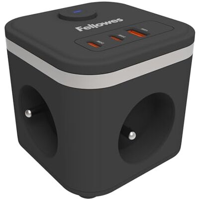 Fellowes Power Cube – Multiprise compacte 3 Prises FR, 2 Ports USB-C, 1 USB-A, câble 2 m, Interrupteur Marche/arrêt – Chargeur Multi-Ports Gain de Place pour Bureau, Maison – Noir - Publicité Fellowes Power Cube – Multiprise compacte 3 Prises FR, 2 Ports USB-C, 1 USB-A, câble 2 m, Interrupteur Marche/arrêt – Chargeur Multi-Ports Gain de Place pour Bureau, Maison – Noir - Publicité