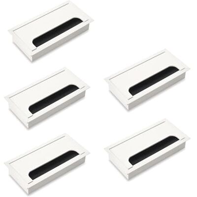 Emuca Lot de 5 Passe-câbles pour tables Quadrum, rectangulaires, 160x80mm, à encastrer, Aluminium, Peint en blanc - Publicité Emuca Lot de 5 Passe-câbles pour tables Quadrum, rectangulaires, 160x80mm, à encastrer, Aluminium, Peint en blanc - Publicité