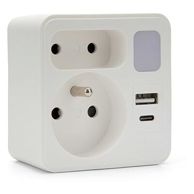 Velamp Biplite frontale 2 prises 16A + 6A norme française avec 1 prise USB-A et 1 prise USB-C. Avec veilleuse. Multiprise 5 en 1 idéale pour brancher votre téléphone, tablette… - Publicité Velamp Biplite frontale 2 prises 16A + 6A norme française avec 1 prise USB-A et 1 prise USB-C. Avec veilleuse. Multiprise 5 en 1 idéale pour brancher votre téléphone, tablette… - Publicité