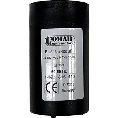 COMAR Condensateur De Démarrage 315uf à 400uf 250v à Cosses Faston Pour Moteur Monophasé - Publicité COMAR Condensateur De Démarrage 315uf à 400uf 250v à Cosses Faston Pour Moteur Monophasé - Publicité