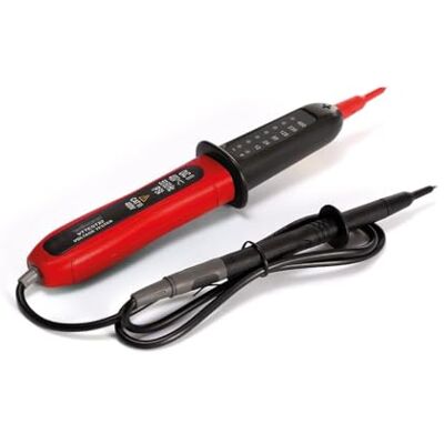 Velleman Testeur de tension bipolaire, pour AC et DC, CAT III, de 12 à 400 V, affichage LED, indication de polarité, précis, pour intérieur et extérieur, noir/rouge - Publicité Velleman Testeur de tension bipolaire, pour AC et DC, CAT III, de 12 à 400 V, affichage LED, indication de polarité, précis, pour intérieur et extérieur, noir/rouge - Publicité