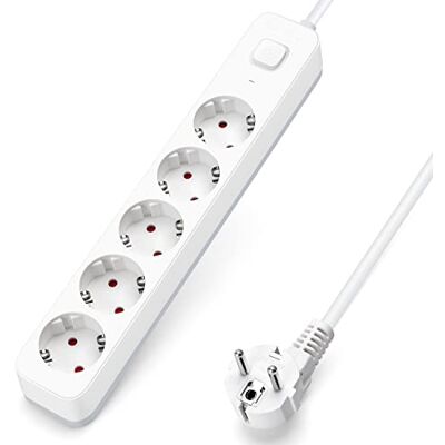 Aigostar Multiprises 5 Prises Extension d'alimentation de 5 Mètre Câble et Interrupteur et Sécurité Enfant Blanc Prise de Type Allemand - Publicité Aigostar Multiprises 5 Prises Extension d'alimentation de 5 Mètre Câble et Interrupteur et Sécurité Enfant Blanc Prise de Type Allemand - Publicité