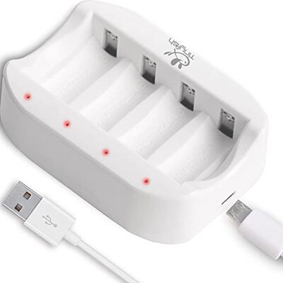 tinyfish Chargeur de batterie RCR123A 4 emplacements Chargeur rapide pour batteries Arlo Ne convient pas aux cellules CR123A non rechargeables pour batterie rechargeable de 3,7 V uniquement - Publicité tinyfish Chargeur de batterie RCR123A 4 emplacements Chargeur rapide pour batteries Arlo Ne convient pas aux cellules CR123A non rechargeables pour batterie rechargeable de 3,7 V uniquement - Publicité