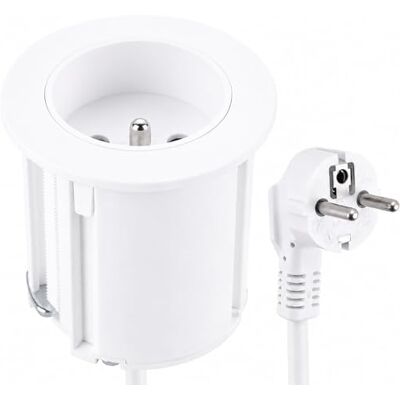 Electraline 35459 Bloc Multiprise Encastrable Compacte avec 1 Prise 16A pour Bureau/Table, 54 mm de diamètre ou 60mm standard avec adaptateur (inclus), Facile a Installer, prolongateur de 2M - Publicité Electraline 35459 Bloc Multiprise Encastrable Compacte avec 1 Prise 16A pour Bureau/Table, 54 mm de diamètre ou 60mm standard avec adaptateur (inclus), Facile a Installer, prolongateur de 2M - Publicité