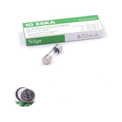ESKA 10x Fusible temporisé (T) en verre 630mA / 250VAC 5x20mm - Publicité ESKA 10x Fusible temporisé (T) en verre 630mA / 250VAC 5x20mm - Publicité