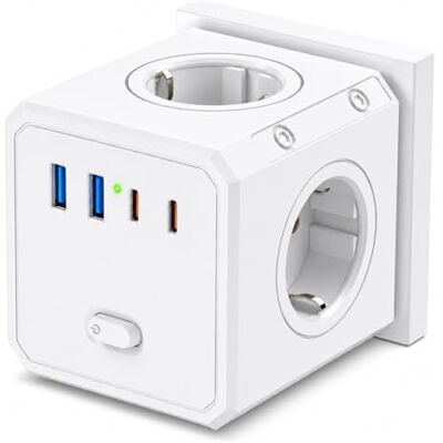 BURNNOVE Multiprise Murale USB C Bloc Multiprise Cube 8 en 1 avec 4 Prises AC 2 USB-A 2 USB-C Interrupteur 16A 4000W Prise Murale sans Câble pour Maison Bureau Voyage Blanc - Publicité BURNNOVE Multiprise Murale USB C Bloc Multiprise Cube 8 en 1 avec 4 Prises AC 2 USB-A 2 USB-C Interrupteur 16A 4000W Prise Murale sans Câble pour Maison Bureau Voyage Blanc - Publicité