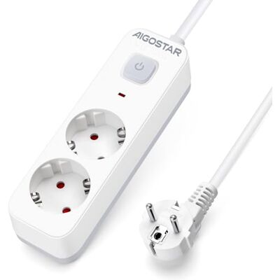 Aigostar Multiprises 2 Prises Extension d'alimentation de 3 Mètre Câble et Interrupteur et Sécurité Enfant, Blanc, Prise de Type Allemand - Publicité Aigostar Multiprises 2 Prises Extension d'alimentation de 3 Mètre Câble et Interrupteur et Sécurité Enfant, Blanc, Prise de Type Allemand - Publicité