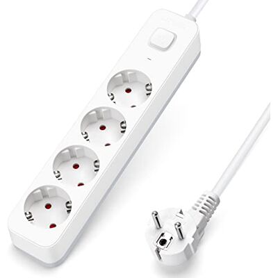 Aigostar Multiprises 4 Prises Extension d'alimentation de 5 Mètre Câble et Interrupteur et Sécurité Enfant, Blanc, Prise de Type Allemand - Publicité Aigostar Multiprises 4 Prises Extension d'alimentation de 5 Mètre Câble et Interrupteur et Sécurité Enfant, Blanc, Prise de Type Allemand - Publicité