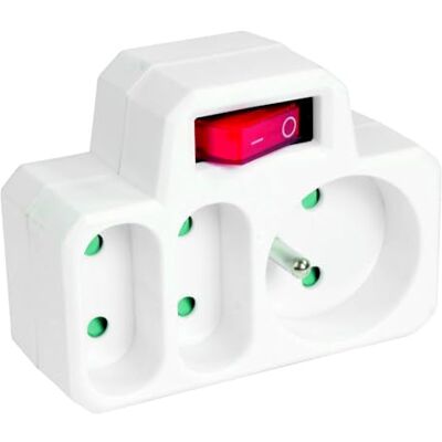 Gefom Triplite Mixte 1X16A + 2X6A avec Interrupteur - Publicité Gefom Triplite Mixte 1X16A + 2X6A avec Interrupteur - Publicité