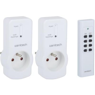 Otio Zenitech Lot de 2 prises 10A 2P+T télécommandées avec télécommande Blanc - Publicité Otio Zenitech Lot de 2 prises 10A 2P+T télécommandées avec télécommande Blanc - Publicité