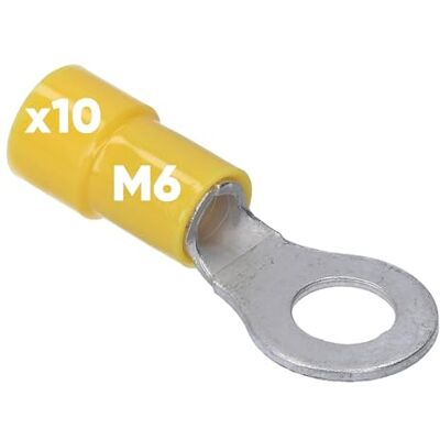 Kalitec Lot de 10 cosses à anneau RKSGM6 4-6 mm² I Partiellement isolées M6 jaune I Cuivre I Col en PVC I Pour connecter des câbles ou des torons I Cosse de câble I Connecteur de câble I Protège les - Publicité Kalitec Lot de 10 cosses à anneau RKSGM6 4-6 mm² I Partiellement isolées M6 jaune I Cuivre I Col en PVC I Pour connecter des câbles ou des torons I Cosse de câble I Connecteur de câble I Protège les - Publicité
