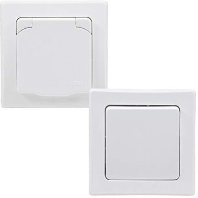 ChiliTec Delphi Prise interrupteur IP44 avec cadre Prise et interrupteur à bascule encastrables avec couvercle rabattable, pour pièces humides et extérieur, 230 V Blanc - Publicité ChiliTec Delphi Prise interrupteur IP44 avec cadre Prise et interrupteur à bascule encastrables avec couvercle rabattable, pour pièces humides et extérieur, 230 V Blanc - Publicité