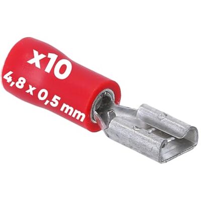 Kalitec FHR485 Lot de 10 cosses plates rouges 4,8 x 0,5 mm Connecteur de câble I 0,5-1,5 mm² I Partiellement isolé I Laiton I Col en PVC I pour voiture et industrie - Publicité Kalitec FHR485 Lot de 10 cosses plates rouges 4,8 x 0,5 mm Connecteur de câble I 0,5-1,5 mm² I Partiellement isolé I Laiton I Col en PVC I pour voiture et industrie - Publicité