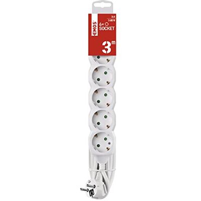 EMOS P0623R - Rallonge électrique - 3m, 6 prises, blanc - Publicité EMOS P0623R - Rallonge électrique - 3m, 6 prises, blanc - Publicité