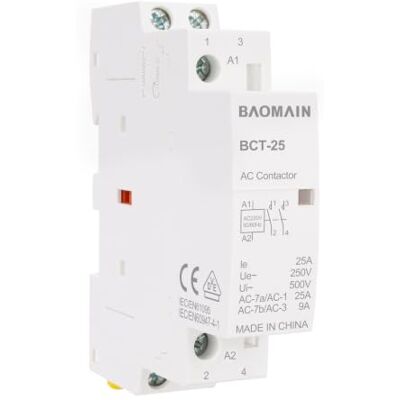 Baomain Contacteur domestique AC, 2 pôles 2NO, 25A, AC 220V Tension de bobine,35 mm Montage sur rail DIN, BCT-25 - Publicité Baomain Contacteur domestique AC, 2 pôles 2NO, 25A, AC 220V Tension de bobine,35 mm Montage sur rail DIN, BCT-25 - Publicité