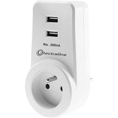 Electraline 70068 Adapteur Fiche Multiprise Triplite 1 Prise 16A + 2 USB Charge Rapide 3.4A - Publicité Electraline 70068 Adapteur Fiche Multiprise Triplite 1 Prise 16A + 2 USB Charge Rapide 3.4A - Publicité