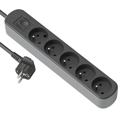 Electraline 32023 Bloc Multiprise Prima 5 Prises 16A avec Interrupteur, Câble H05VV-F Section 3G1.5mm² Longueur 3M, Noir/Gris - Publicité Electraline 32023 Bloc Multiprise Prima 5 Prises 16A avec Interrupteur, Câble H05VV-F Section 3G1.5mm² Longueur 3M, Noir/Gris - Publicité