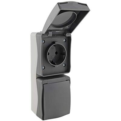 ChiliTec Nuqui Double prise pour pièces humides Montage en saillie Pour intérieur et extérieur IP54 Avec couvercle rabattable Résistant aux intempéries 250 V Vertical Gris anthracite - Publicité ChiliTec Nuqui Double prise pour pièces humides Montage en saillie Pour intérieur et extérieur IP54 Avec couvercle rabattable Résistant aux intempéries 250 V Vertical Gris anthracite - Publicité
