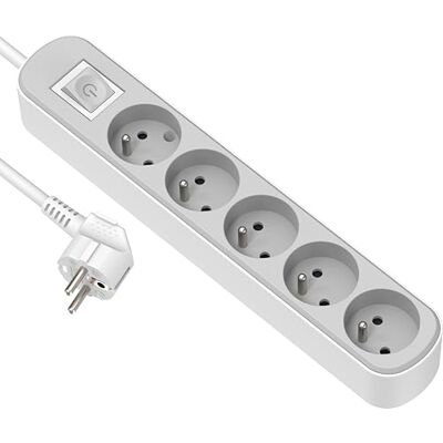 Electraline 32022 Bloc Multiprise Prima 5 Prises 16A avec Interrupteur, Câble H05VV-F Section 3G1.5mm² Longueur 3M, Blanc/Gris - Publicité Electraline 32022 Bloc Multiprise Prima 5 Prises 16A avec Interrupteur, Câble H05VV-F Section 3G1.5mm² Longueur 3M, Blanc/Gris - Publicité
