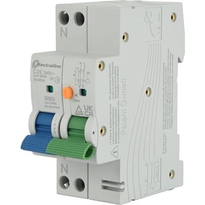 Electraline 87013 Disjoncteur différentiel (RCBO), 25 A, type A, courbe C, sensibilité 30 mA, connexion 1P+N - Publicité Electraline 87013 Disjoncteur différentiel (RCBO), 25 A, type A, courbe C, sensibilité 30 mA, connexion 1P+N - Publicité