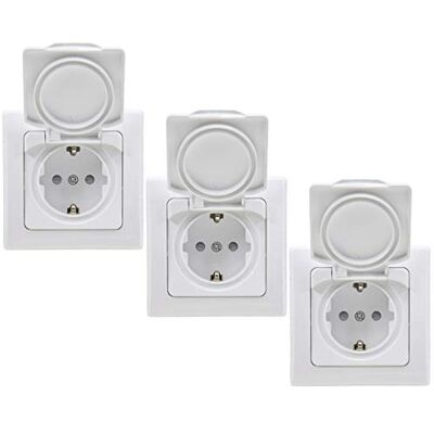 ChiliTec Lot de 3 Prises encastrées IP44 pour extérieur et pièces humides, 250 V Prise avec couvercle rabattable Blanc - Publicité ChiliTec Lot de 3 Prises encastrées IP44 pour extérieur et pièces humides, 250 V Prise avec couvercle rabattable Blanc - Publicité