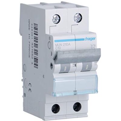 Hager Interruptor automático magnetotérmico serie MU, 2P, 10A, curva C, 6KA - Publicité Hager Interruptor automático magnetotérmico serie MU, 2P, 10A, curva C, 6KA - Publicité